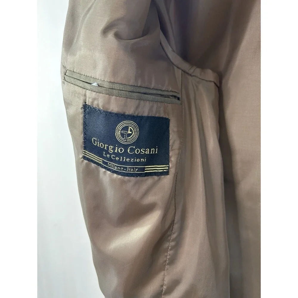 Giorgio Cosani Beige Solid Blazer Jacket 44R Single-Breasted 3-Button Vintage